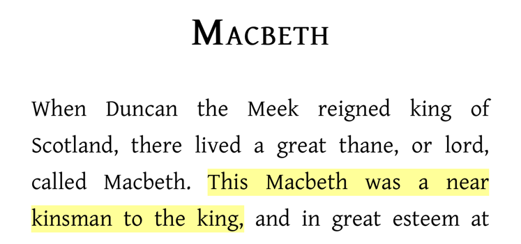 A screenshot of a page of Macbeth with text highlighted